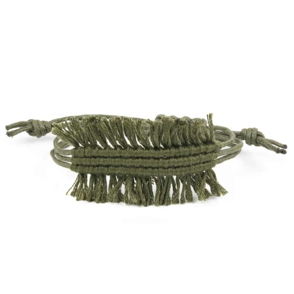 Green twine-like cording adjustable sliding knot bracelet.